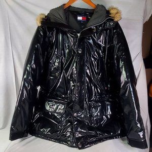 Men's XL Tommy Hilfiger Feather/Down Black Pearlized Jacket with Fur Lined Hood
